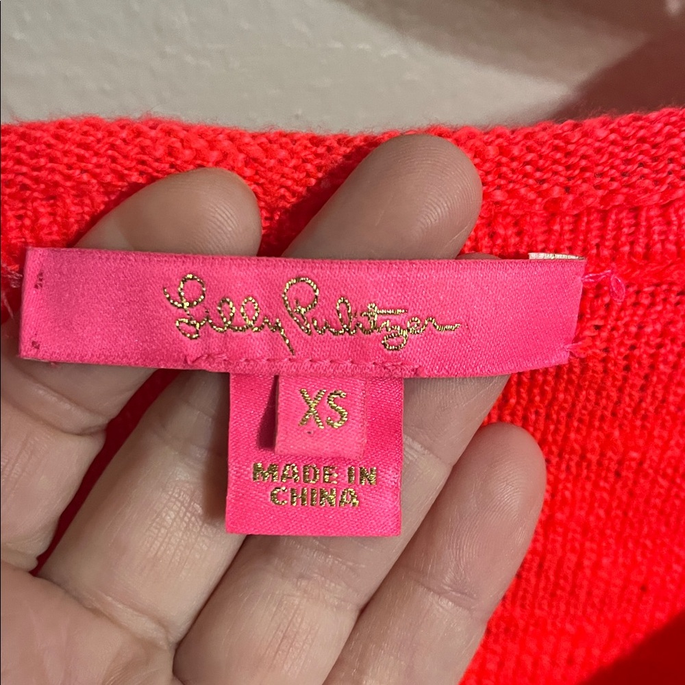 Lilly Pulitzer Jody V-neck sweater in spicy coral color with tassels Sz XS - Picture 2 of 4